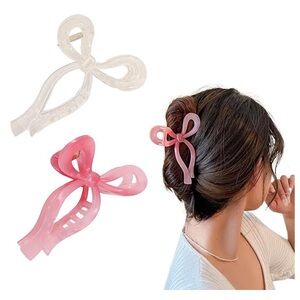 Bows Claw Clips - 2 Colors PINK /CLEAR Ribbon Coquette Clips for Thick Hair NEW